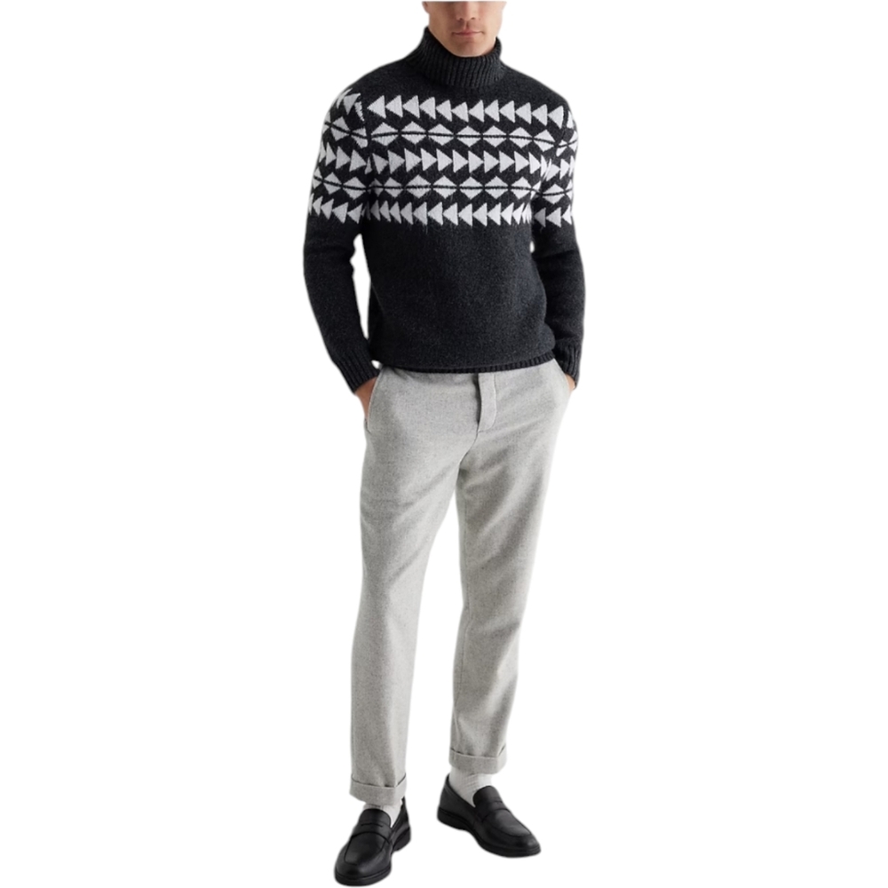 Express Mens Textured Fair Isle Turtleneck Sweater Charcoal Gray Size Large - Picture 2 of 6